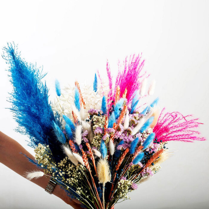 Pampas Bouquet με Μπλε-Φουξ Αποξηραμένα Λουλούδια