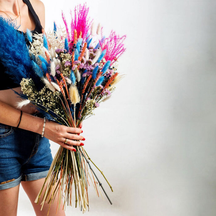 Pampas Bouquet με Μπλε-Φουξ Αποξηραμένα Λουλούδια