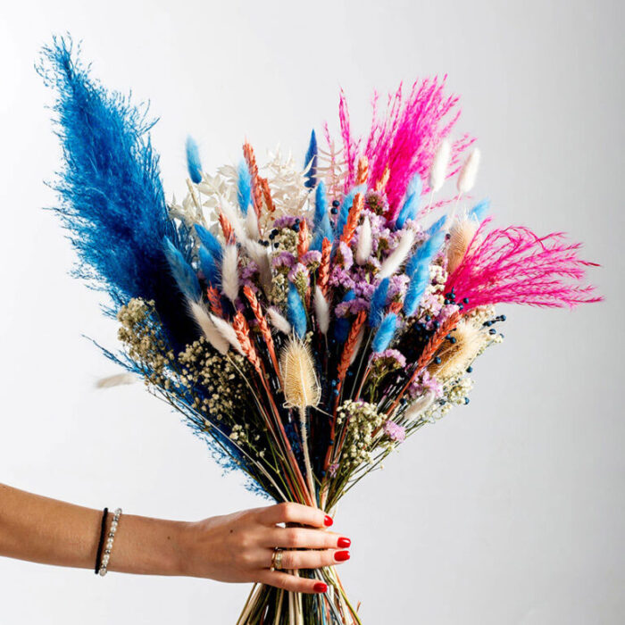 Pampas Bouquet με Μπλε-Φουξ Αποξηραμένα Λουλούδια